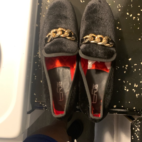 Black Loafers with Gold Chain Accent